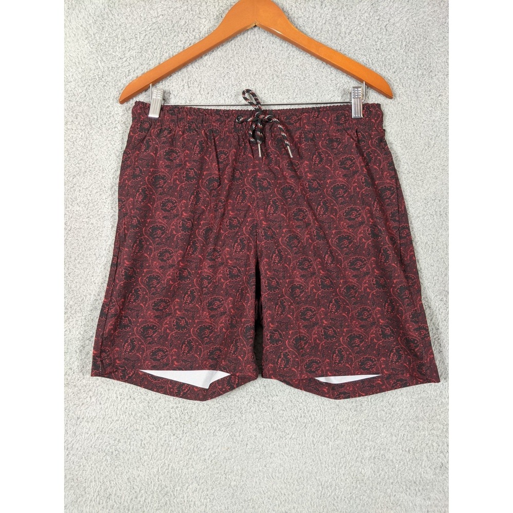 Consequence Swim Trunk Shorts Men M Black Red Floral Beach Surfer Vampire Goth